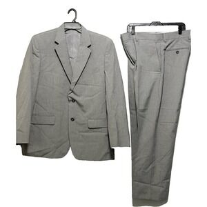 Merona 44R 2PC 3 Button Suit Blazer Men Pants 36x30 Poly Blend Gray With Stripes
